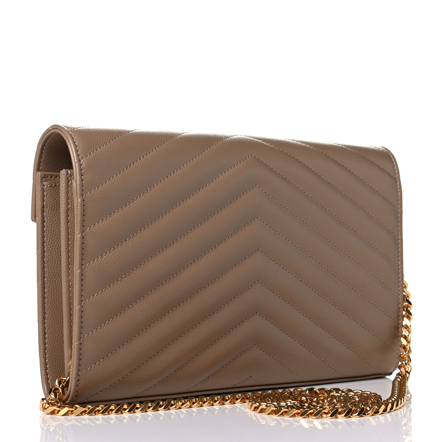 Grain De Poudre Matelasse Chevron Monogram Chain Wallet Light Taupe
