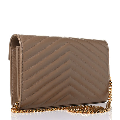 Saint Laurent Grain De Poudre Matelasse Chevron Monogram Chain Wallet Light Taupe 2 of 6