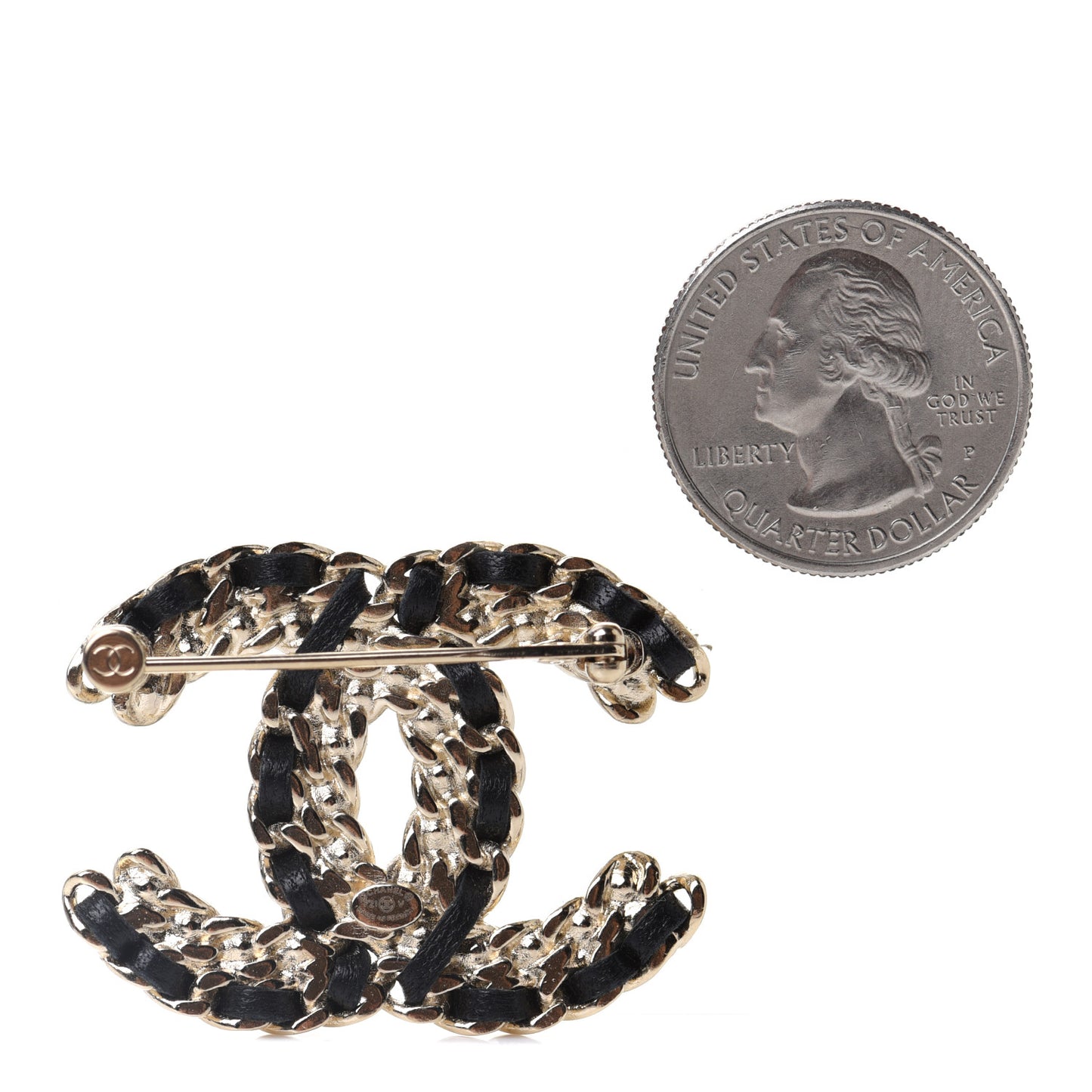 Lambskin Crystal Vintage Allure CC Chain Brooch Black Gold