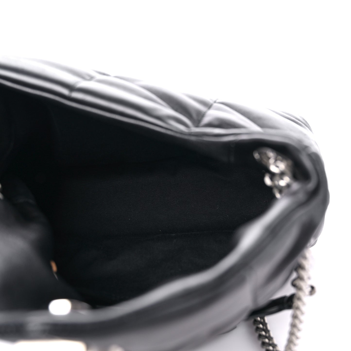 Lambskin Quilted Small Loulou Puffer Monogram Chain Satchel Black