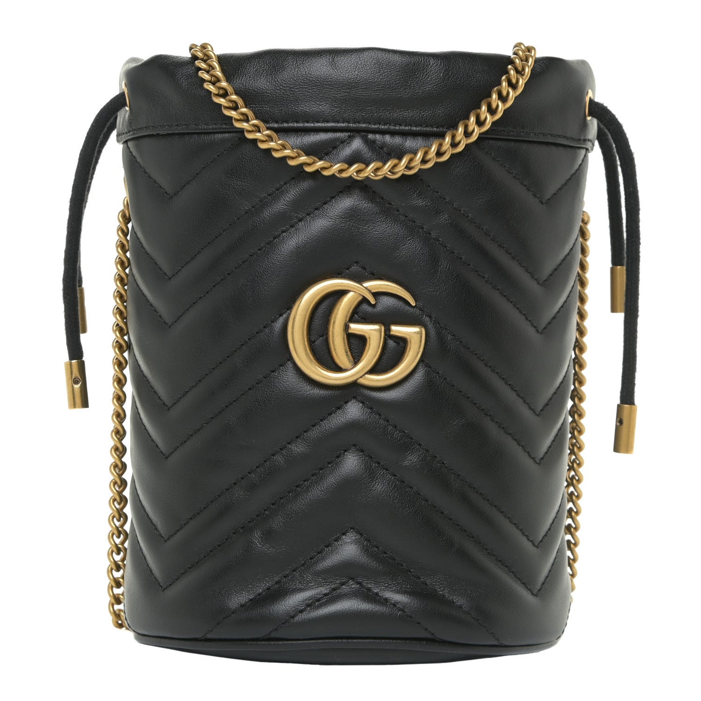 Calfskin Matelasse Mini GG Marmont 2.0 Bucket Bag Black