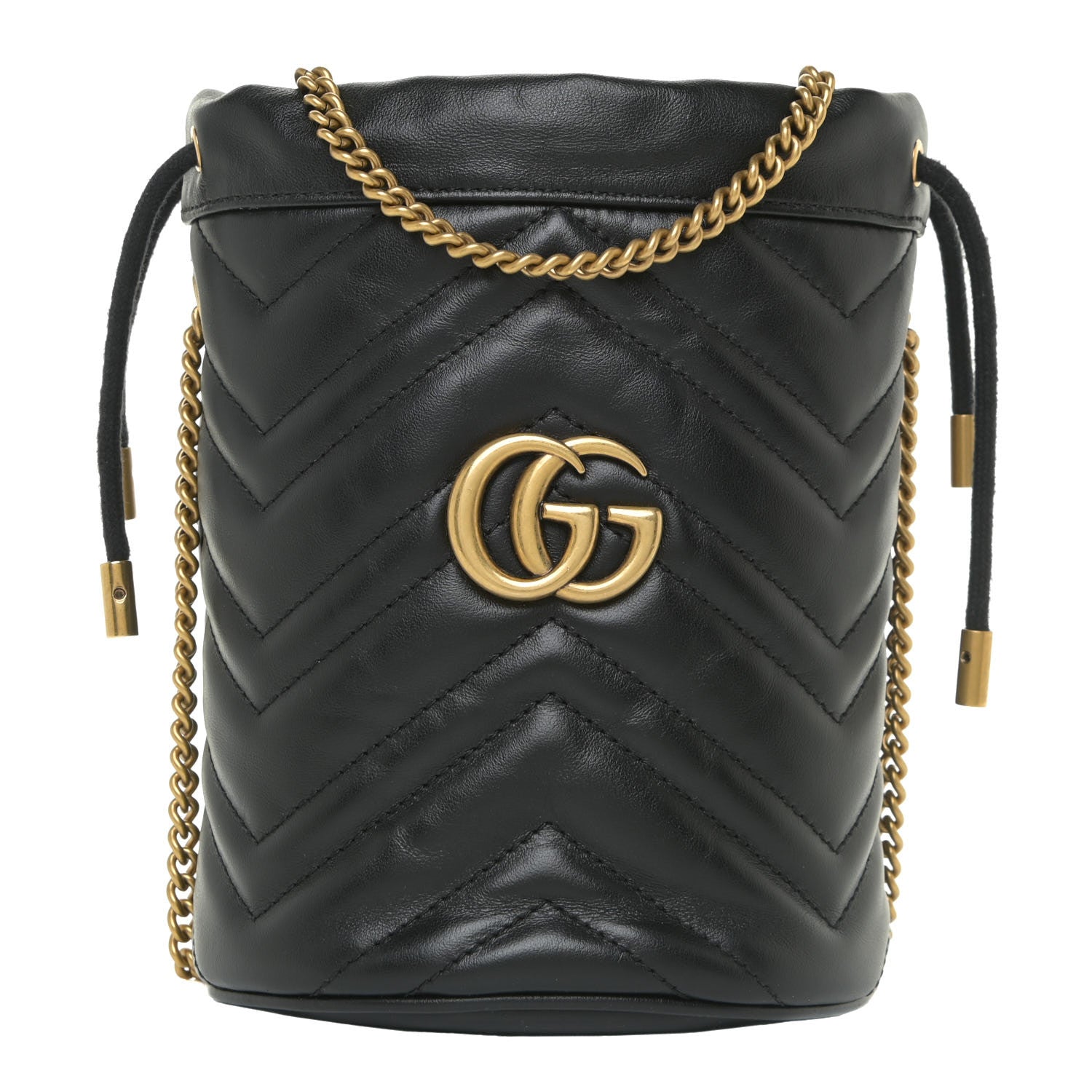 Gucci Calfskin Matelasse Mini GG Marmont 2.0 Bucket Bag Black 1 of 9