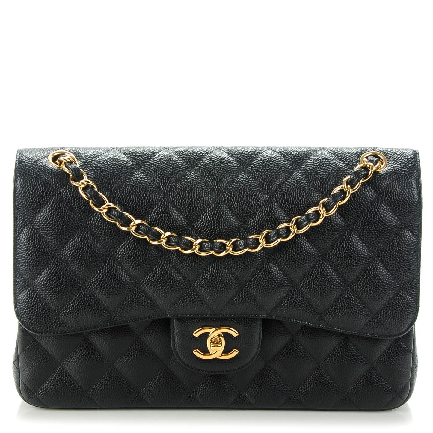 Caviar Quilted Jumbo Double Flap Black