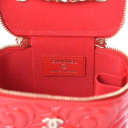 Chanel Lambskin Camellia Embossed Mini Vanity Case With Chain Red 6 of 11