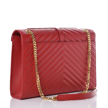 Saint Laurent Grain De Poudre Matelasse Chevron Large Monogram Satchel Lipstick Red 3 of 6