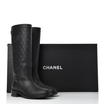 Chanel Oily Calfskin Quilted High Boots 37.5 Black 18 of 18