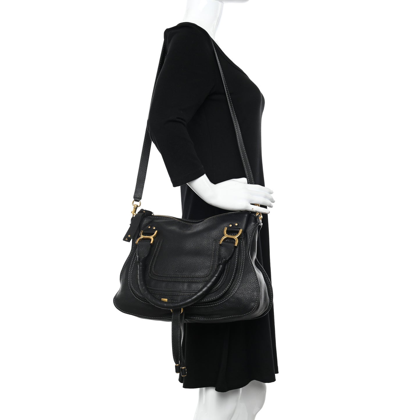 Calfskin Medium Marcie Satchel Black