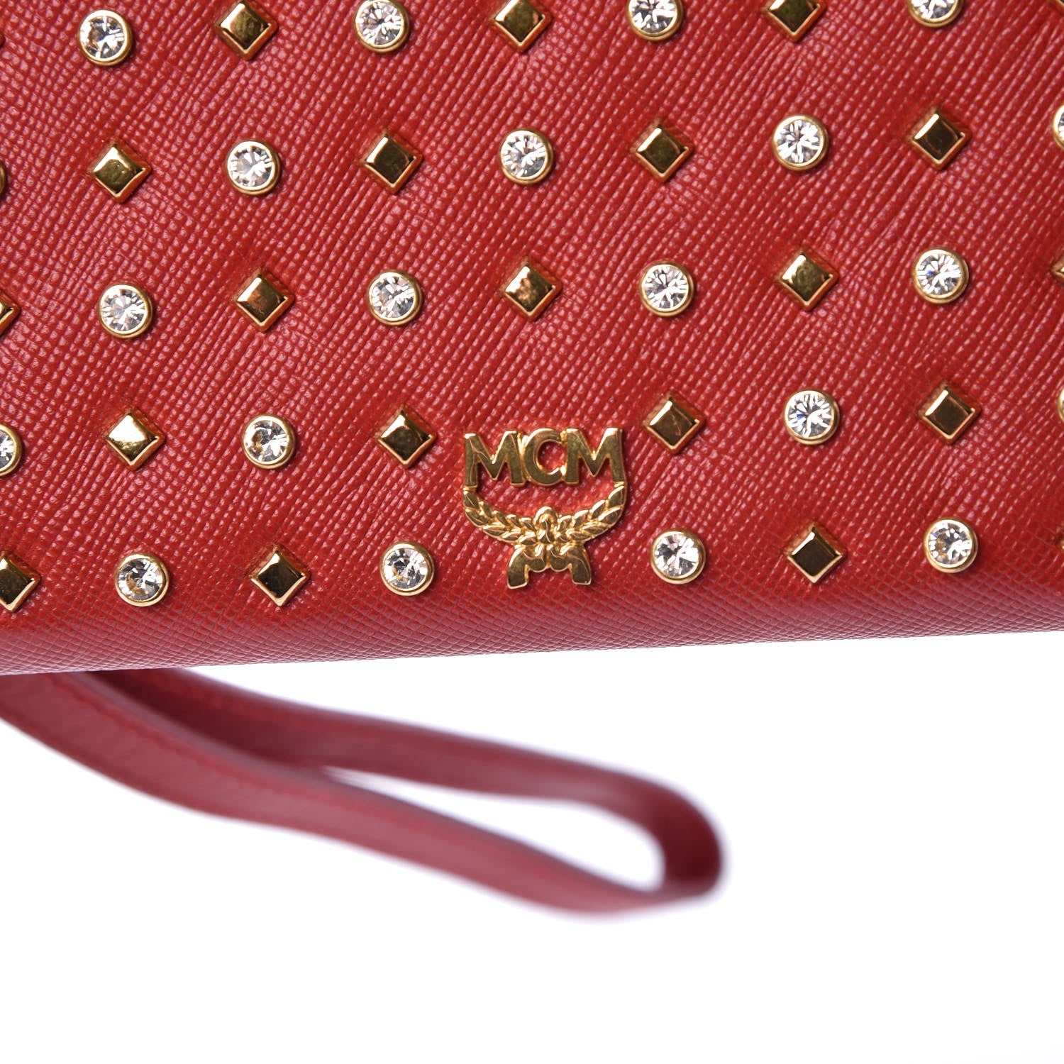 MCM Saffiano Studded Zip Wallet Red 10 of 11