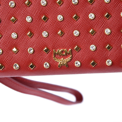 MCM Saffiano Studded Zip Wallet Red 10 of 11