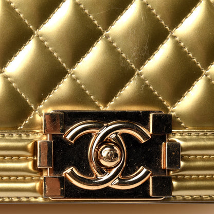 Chanel Metallic Patent Calfskin Quilted Small Boy Flap Gold 10 of 12