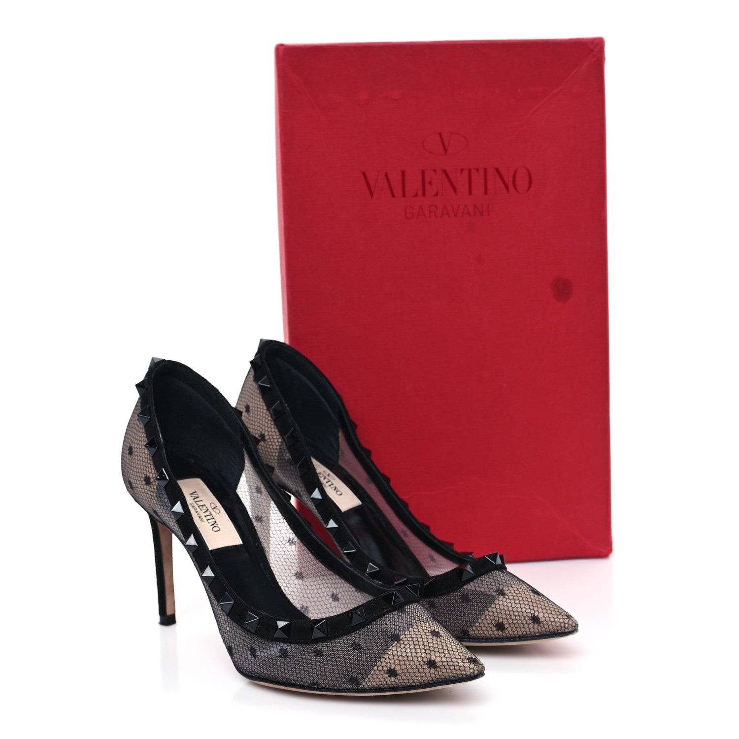 Valentino Garavani Mesh Point d'Esprit Calfskin Rockstud 85mm Pumps 36 Black 9 of 9