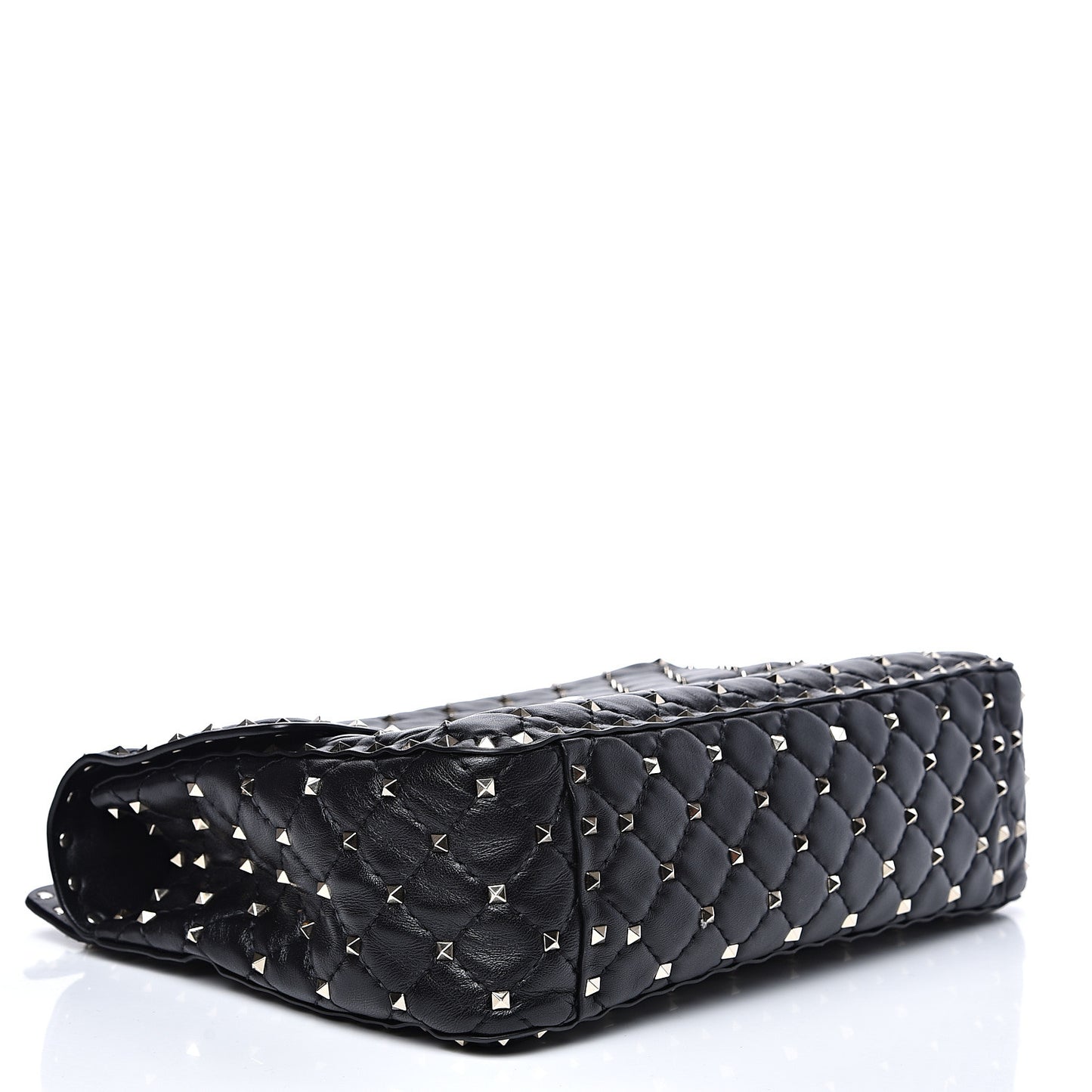 Lambskin Large Rockstud Spike Shoulder Bag Black