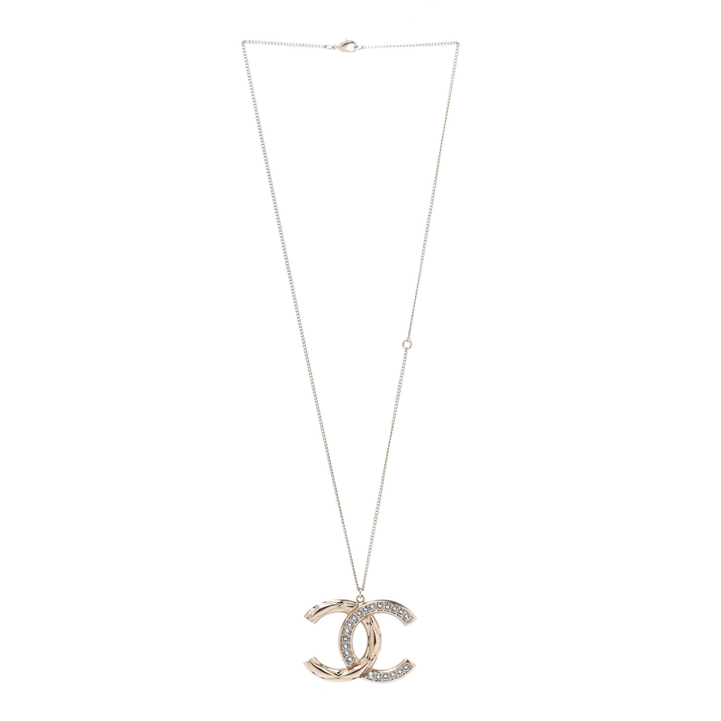 Crystal Metal Quilted CC Pendant Necklace Gold