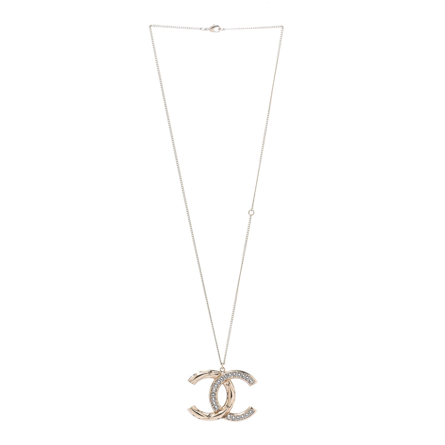 Chanel Crystal Metal Quilted CC Pendant Necklace Gold 3 of 7
