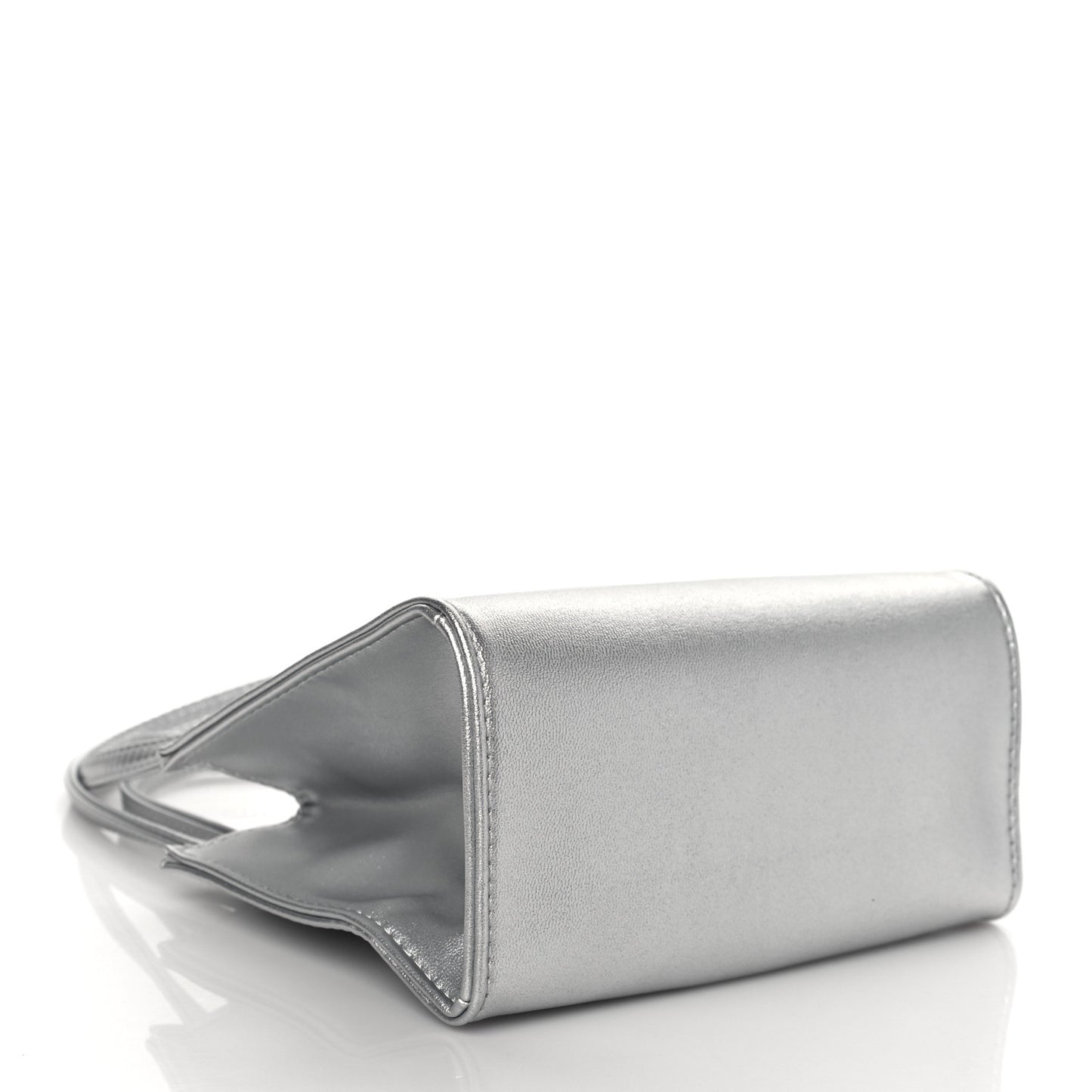Metallic Vegan Leather Small Shopping Bag Silver