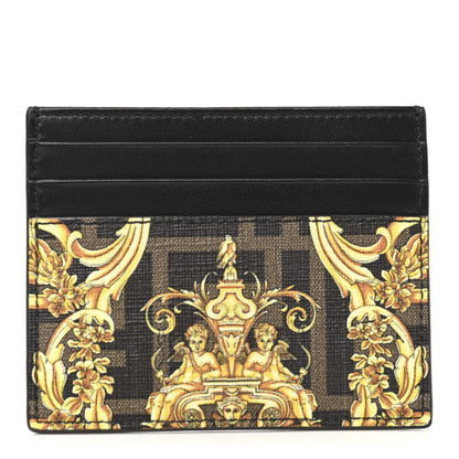 Fendi X VERSACE Glazed Fabric Vitello Cover Fendace FF Baroque Card Holder Black Gold 1 of 8