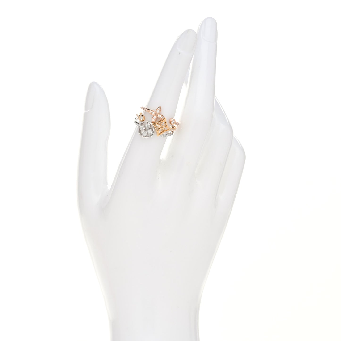 18K Yellow Pink White Gold Diamond Idylle Blossom Pave Ring 3 Set 54 6.75