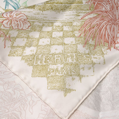 Hermes Silk Le Jardin de Leila Scarf 90 Blanc Vert Brun 4 of 6