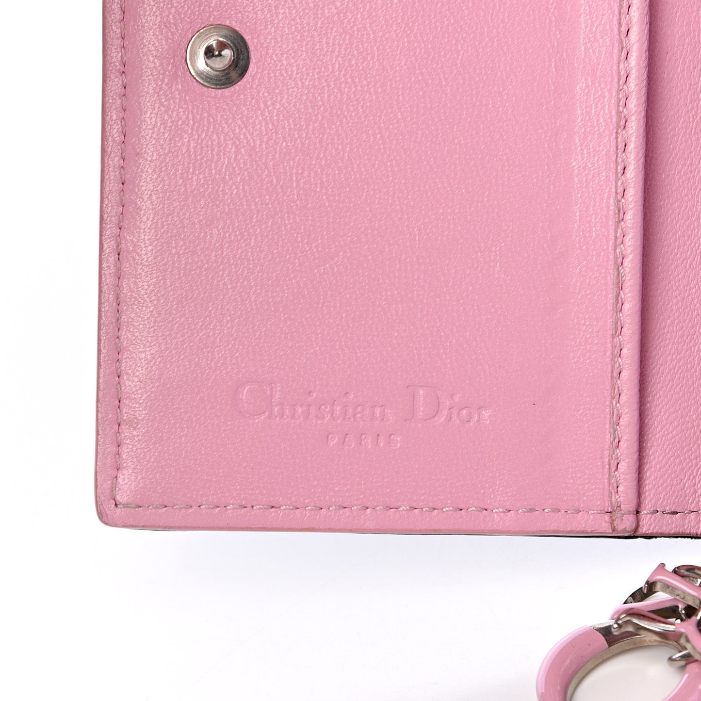 Lambskin Cannage Bi-Color Small Lady Dior Flap Card Holder Black Pink