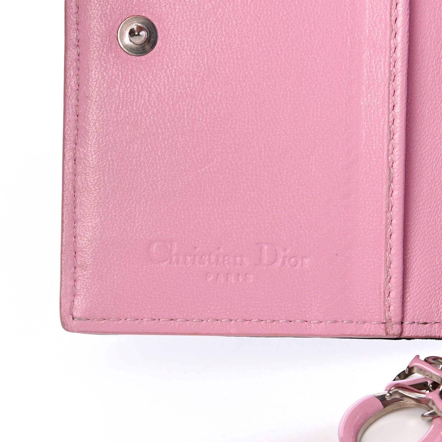 Christian Dior Lambskin Cannage Bi-Color Small Lady Dior Flap Card Holder Black Pink 6 of 13