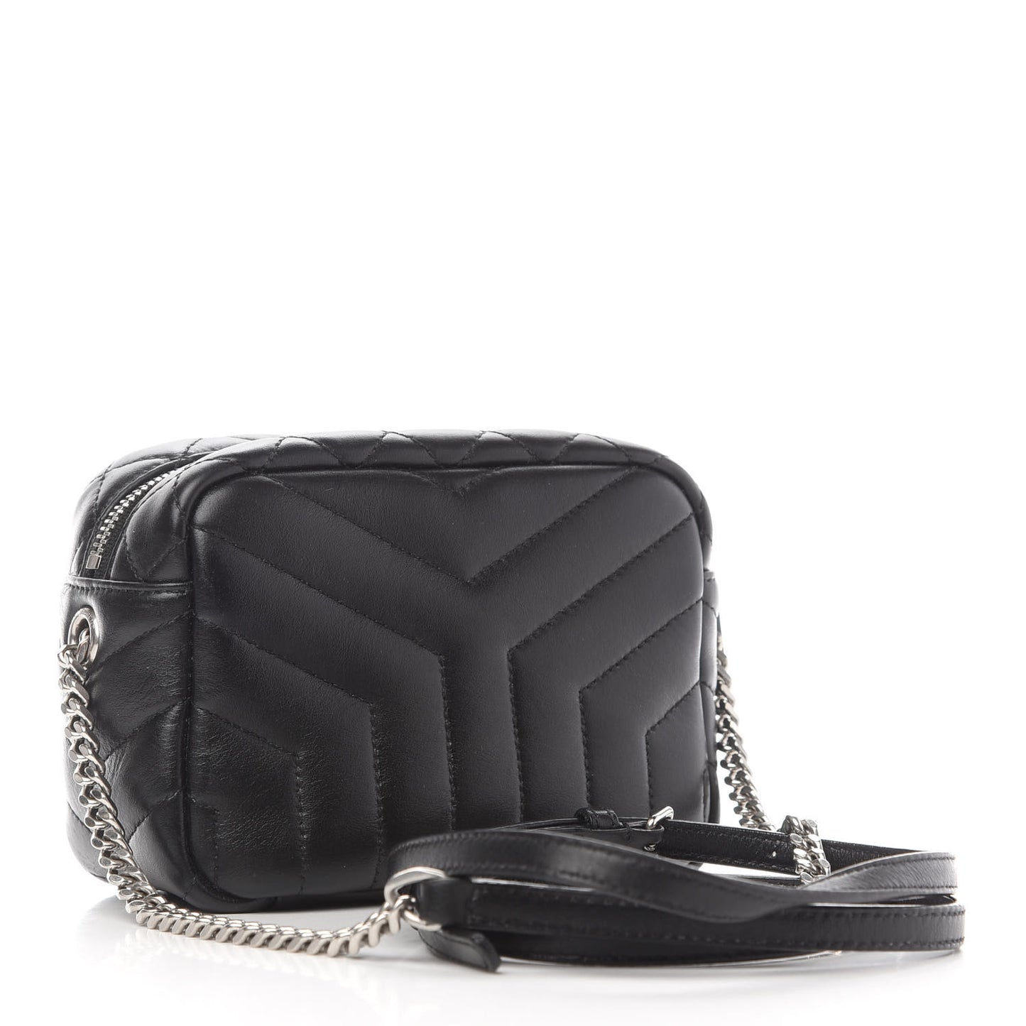 Calfskin Y Quilted Monogram Mini Loulou Camera Bag Black