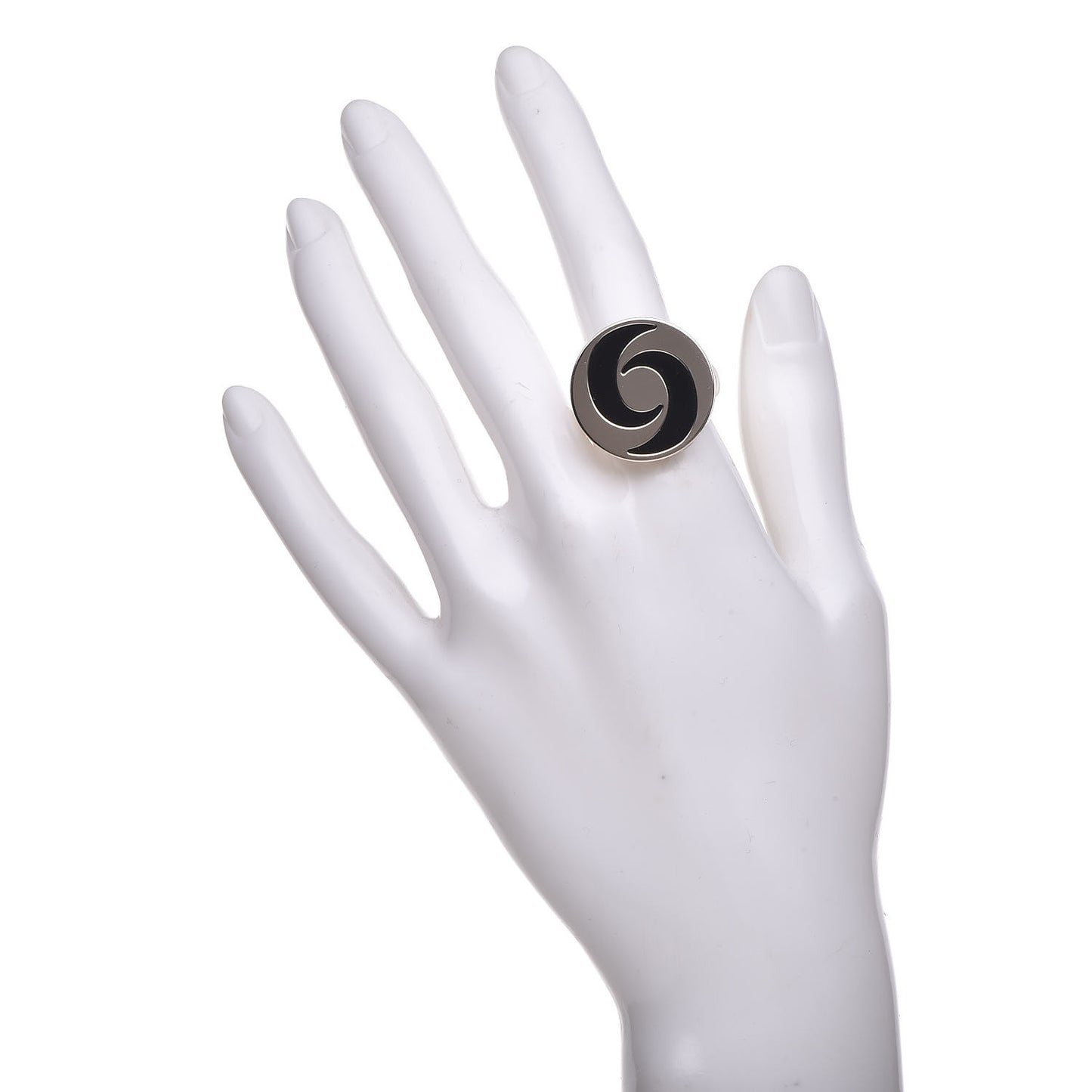 Stainless Steel 18K White Gold Black Onyx Optical Illusion Ring 60 9
