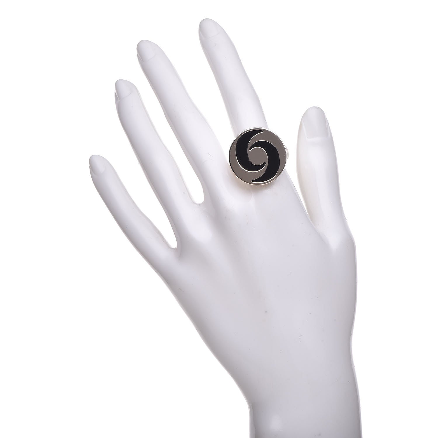 Bulgari Stainless Steel 18K White Gold Black Onyx Optical Illusion Ring 60 9 2 of 7