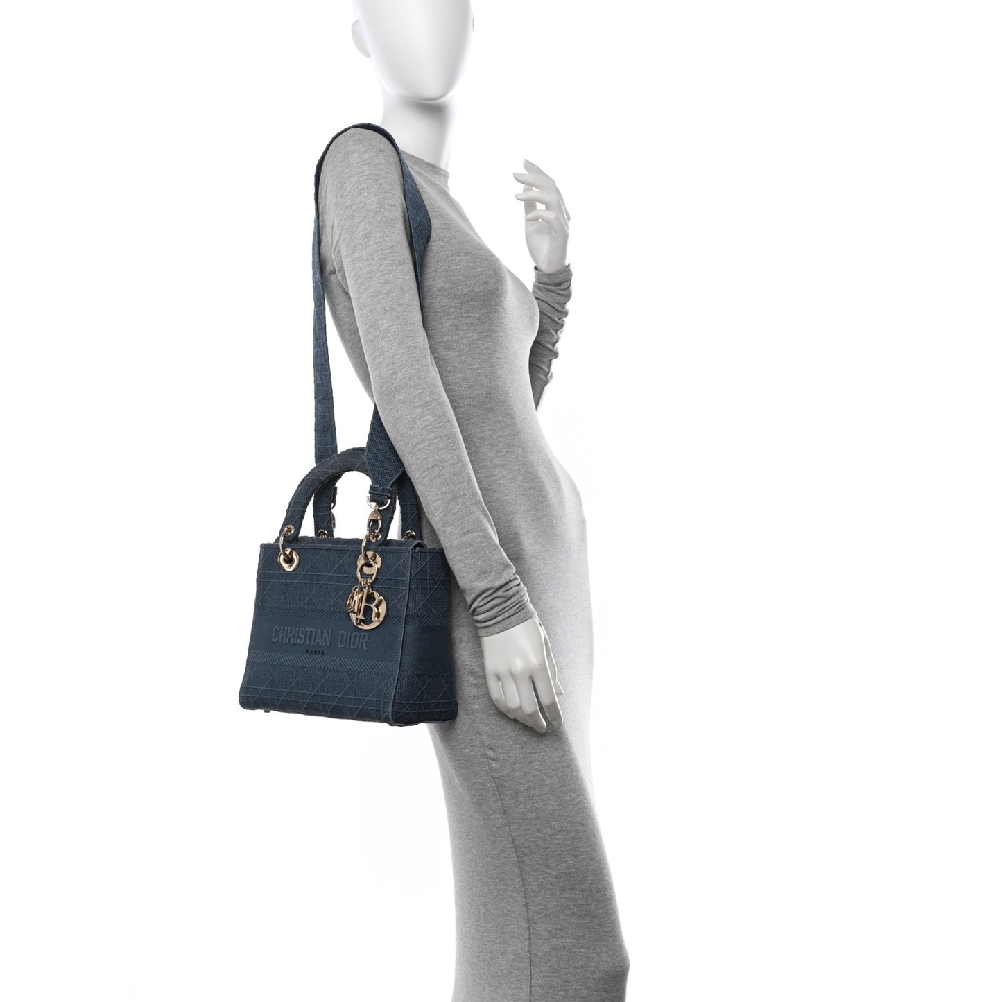 Canvas Embroidered Cannage Medium Lady D-Lite Denim Blue