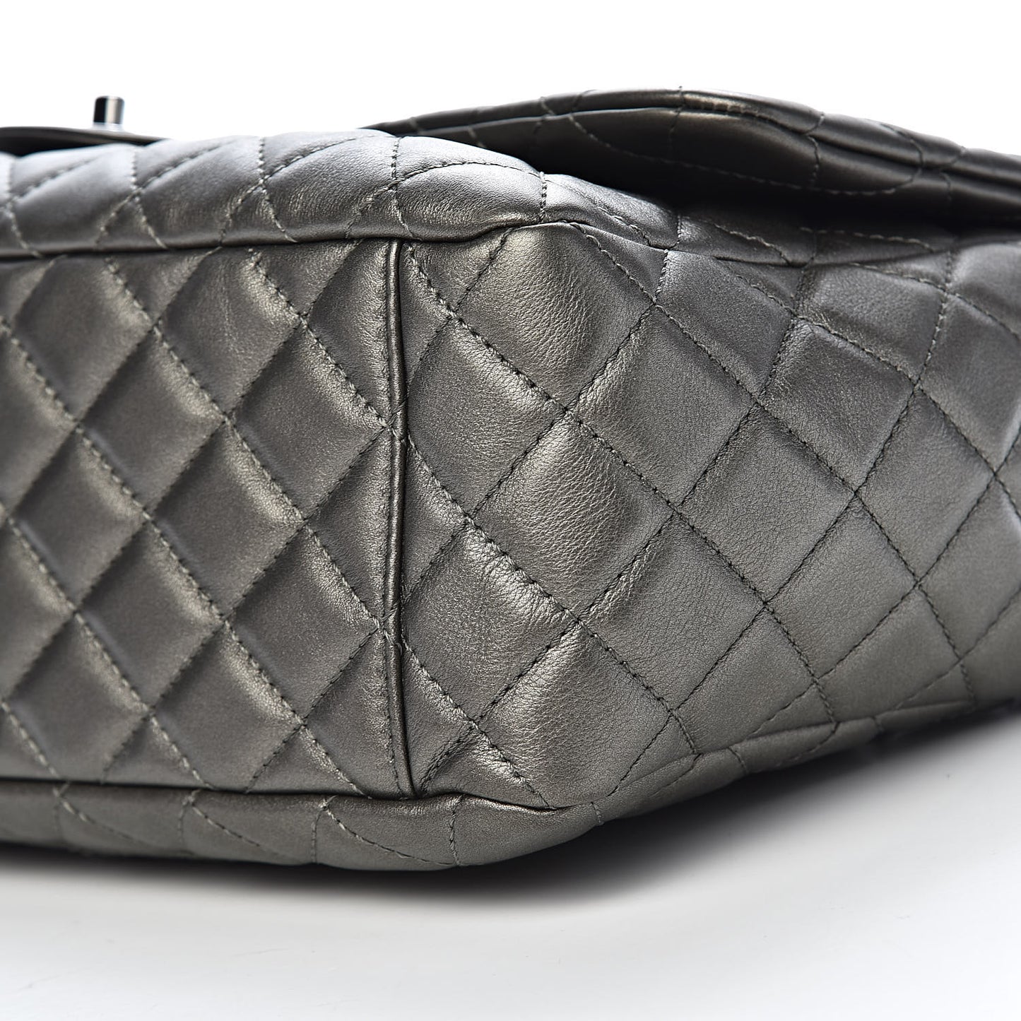 Metallic Calfskin Quilted Small XXL Travel Flap Bag Dark Silver