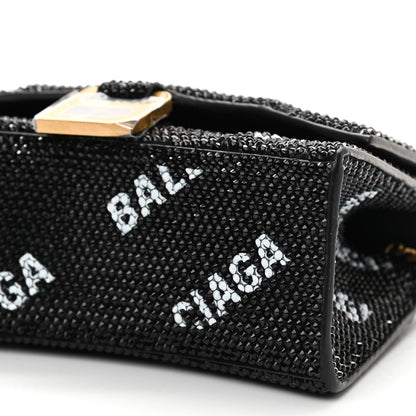 Balenciaga Strass Suede Allover Logo Hourglass Top Handle Bag XS with Chain Black White 10 of 10