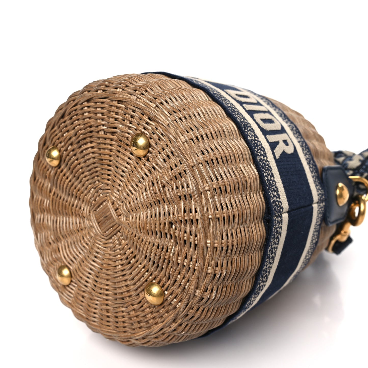 Wicker Oblique Drawstring Bucket Bag Blue