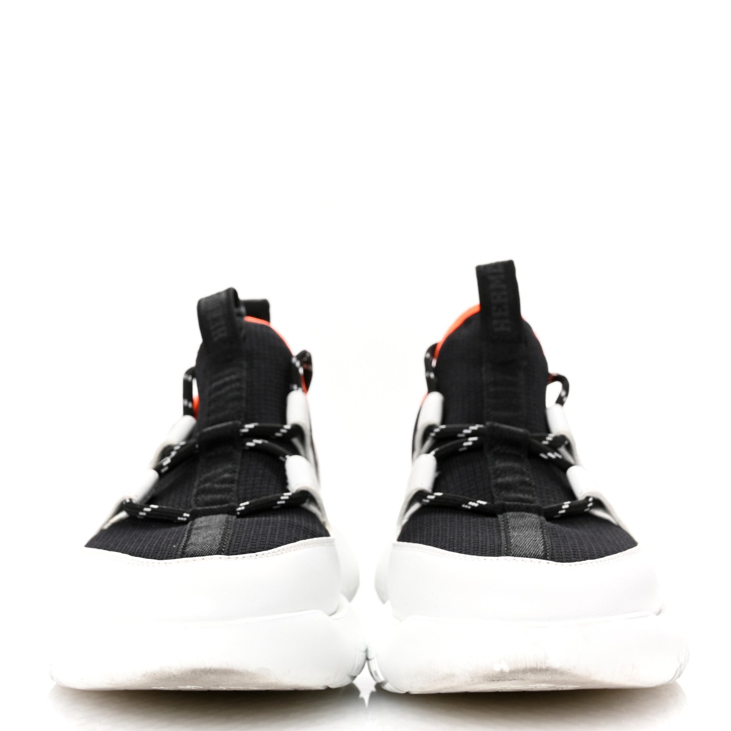 Hermes Technical Canvas Calfskin Womens Duel Sneakers 36 White Black 3 of 13