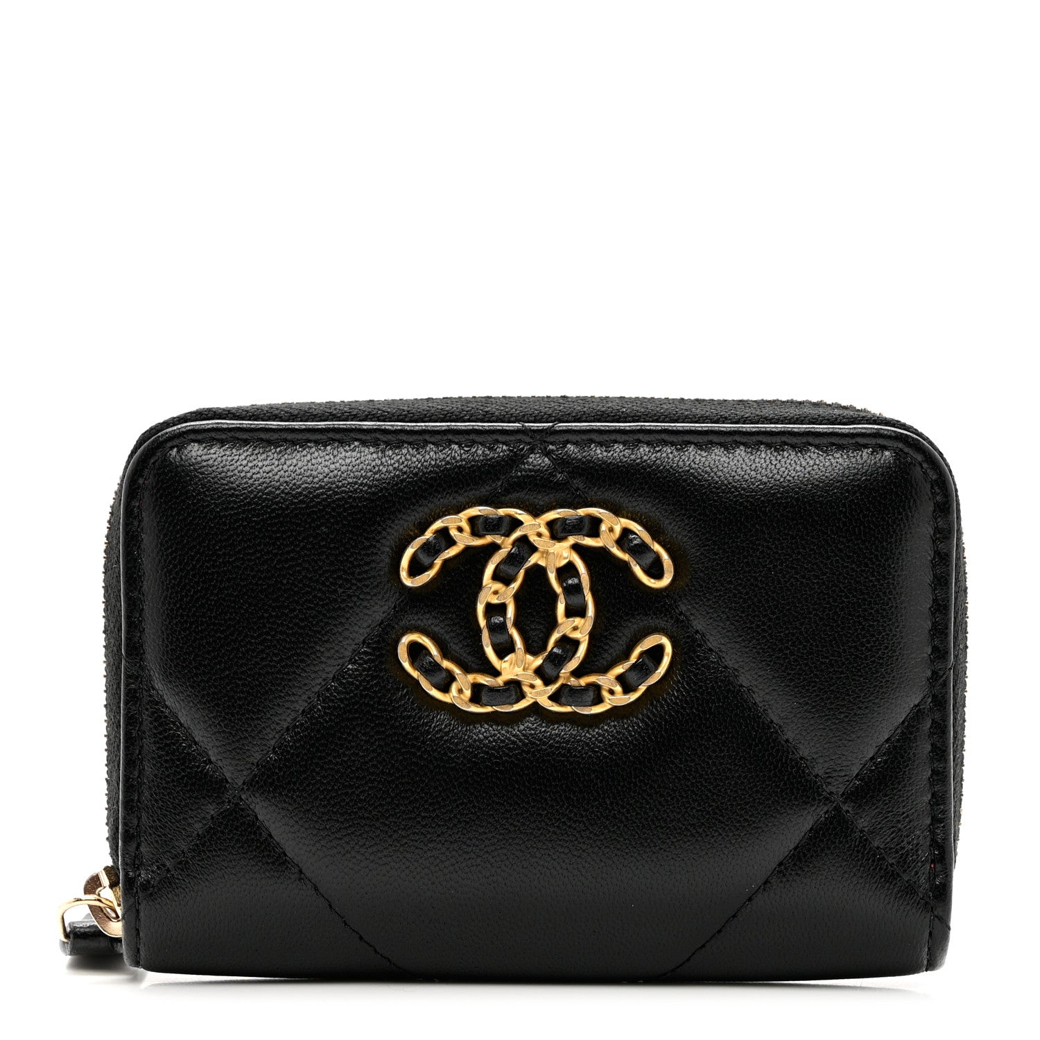 Chanel Lambskin Quilted Chanel 19 Zip Around Coin Purse Wallet Black 1 of 7