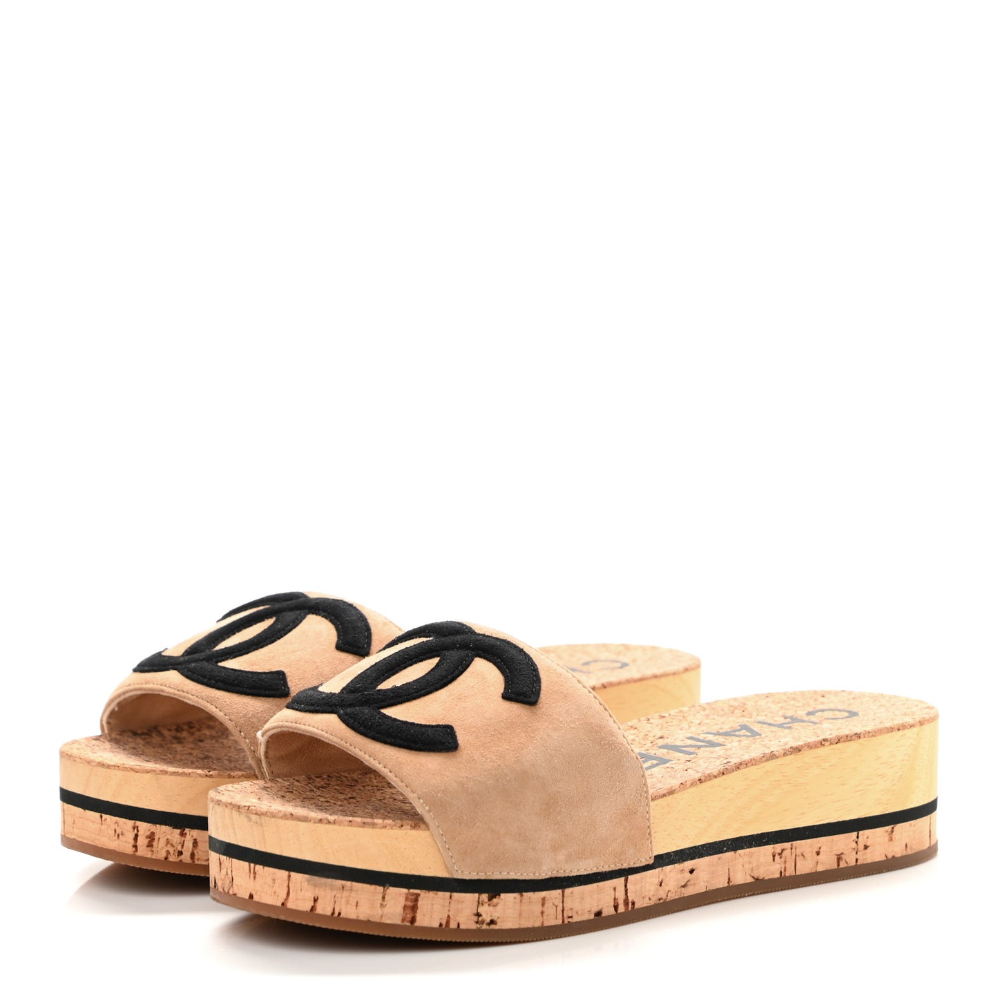 Suede Cork Mule Sandal 35 Beige Black