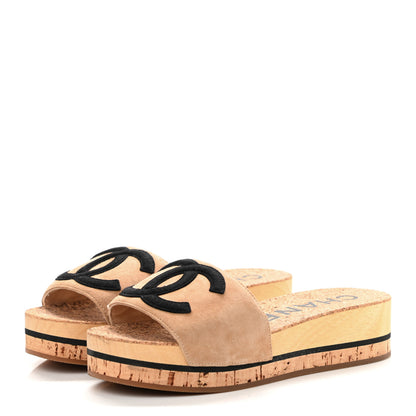 Chanel Suede Cork Mule Sandal 35 Beige Black 3 of 11