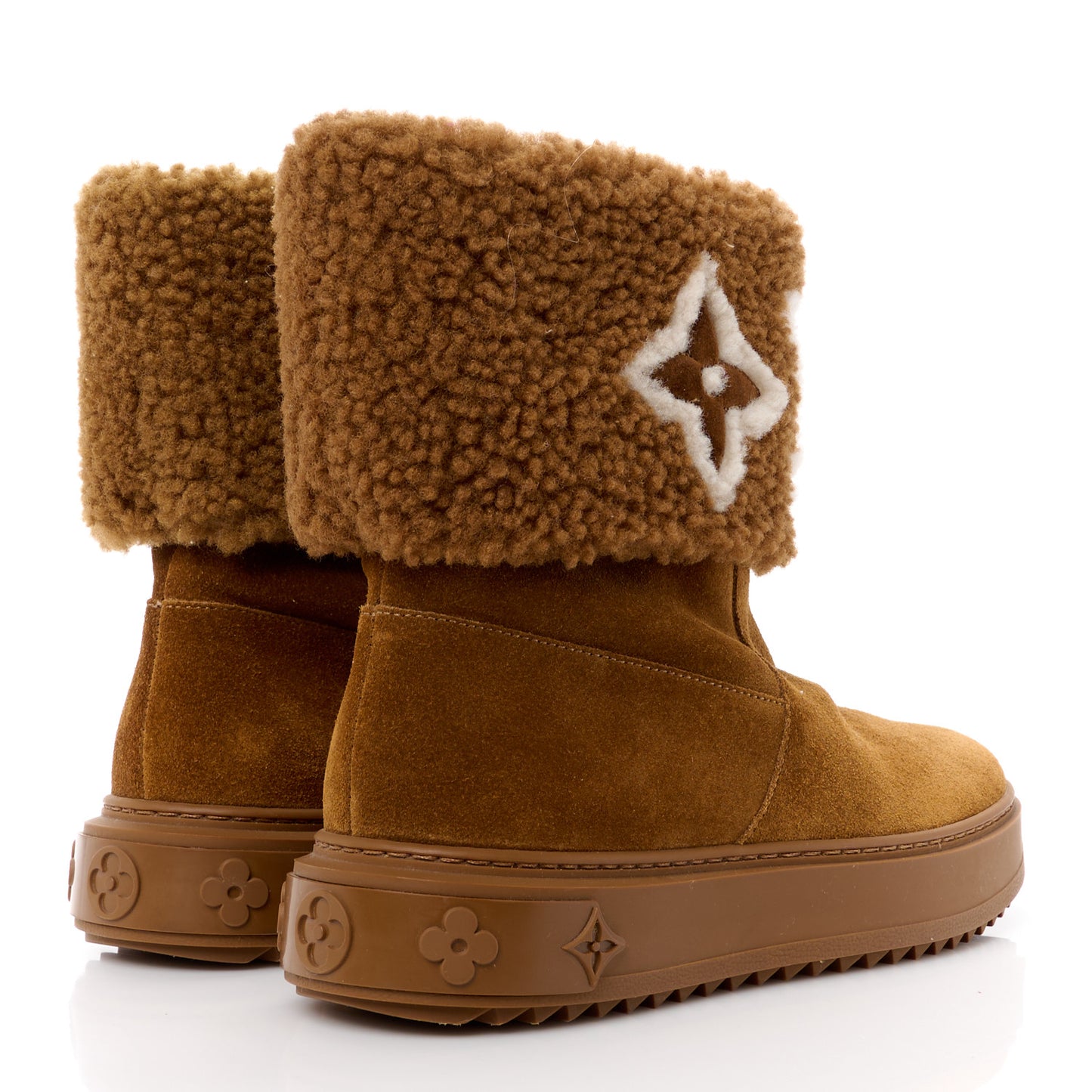Suede Calfskin Shearling Snowdrop Flat Ankle Boot 37 Cognac