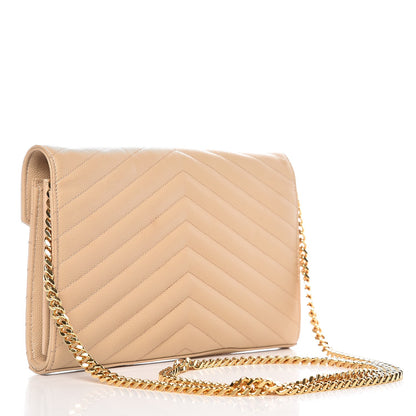 Saint Laurent Grain De Poudre Matelasse Chevron Monogram Chain Wallet Nude Powder 3 of 8