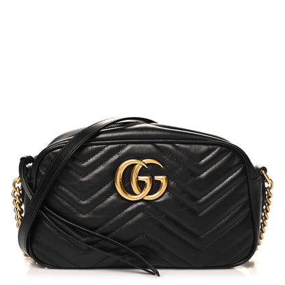 Gucci Calfskin Matelasse Small GG Marmont Chain Shoulder Bag Black 1 of 11