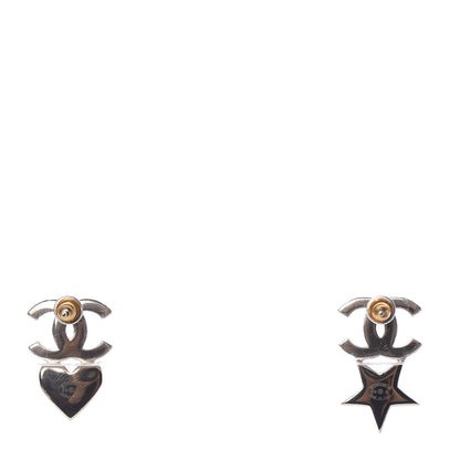 Chanel Crystal Pearl Charming Winter CC Star Heart Earrings Gold 3 of 5