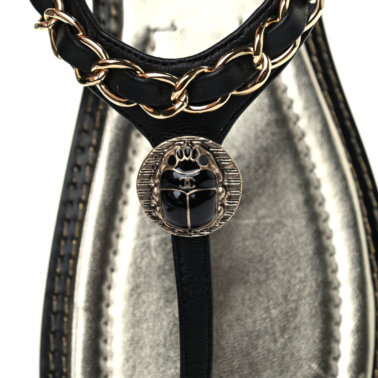 Chanel Lambskin Scarab CC Chain Sandals 36 Black 5 of 5