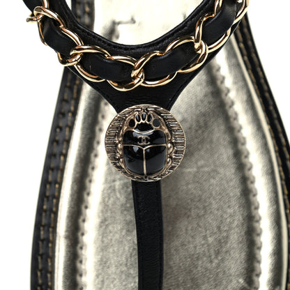 Chanel Lambskin Scarab CC Chain Sandals 36 Black 5 of 5