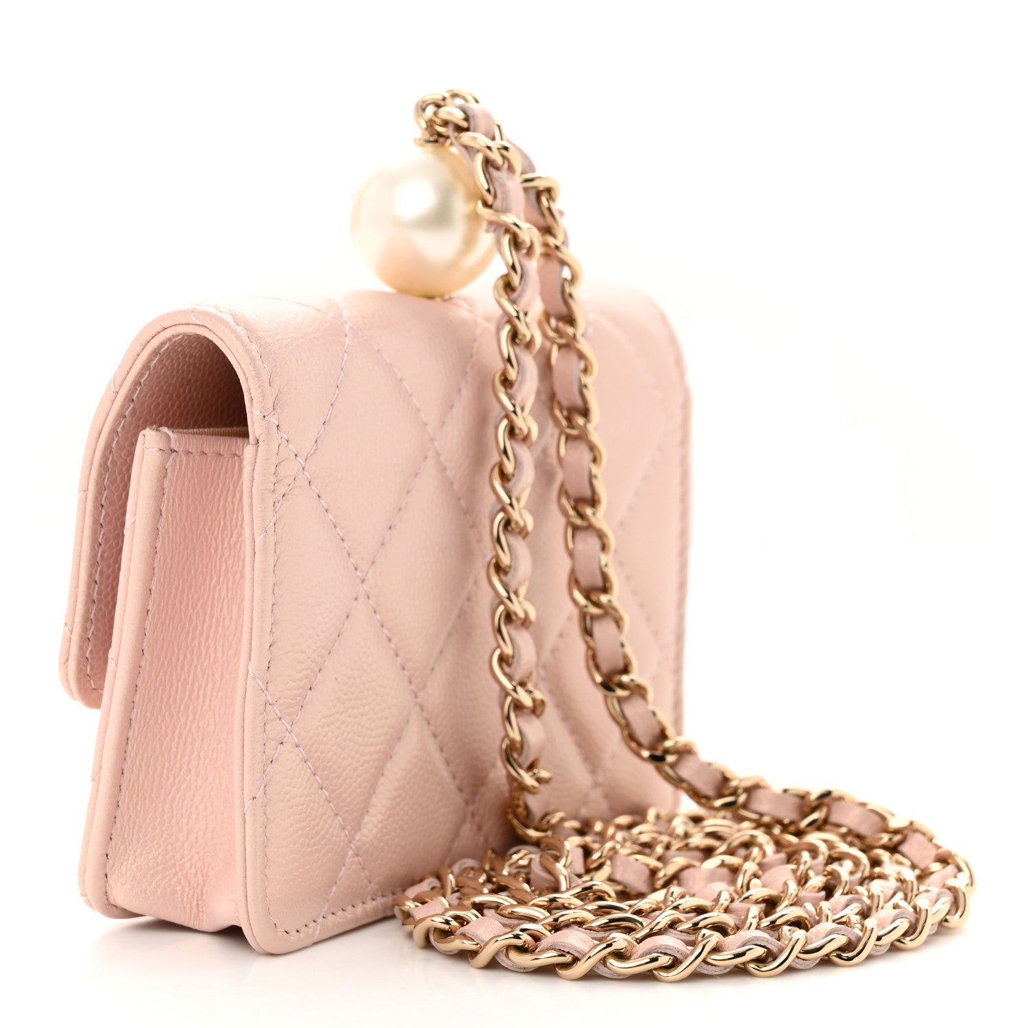 Chanel Iridescent Caviar Quilted Pearl On Top Coin Purse With Chain Light Pink 3 of 12
