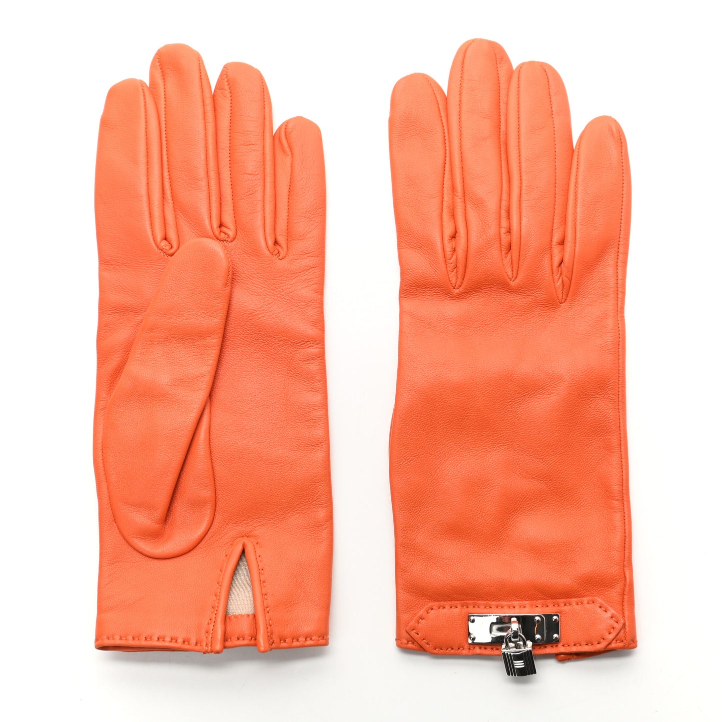 Lambskin Soya Kelly Lock Gloves 7 Orange