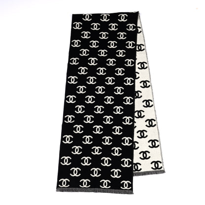 Chanel Wool Cashmere CC Scarf Black White 2 of 4