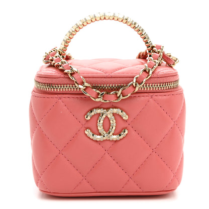 Chanel Lambskin Quilted Crystal Top Handle Mini Vanity Case With Chain Coral 1 of 10
