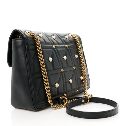 Gucci Calfskin Matelasse Studded Medium Pearly GG Marmont Shoulder Bag Black 3 of 11