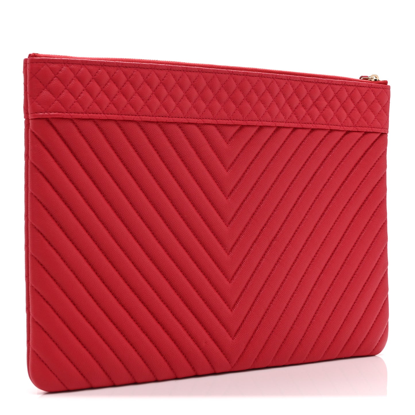 Caviar Chevron Quilted Large Cosmetic Case Red