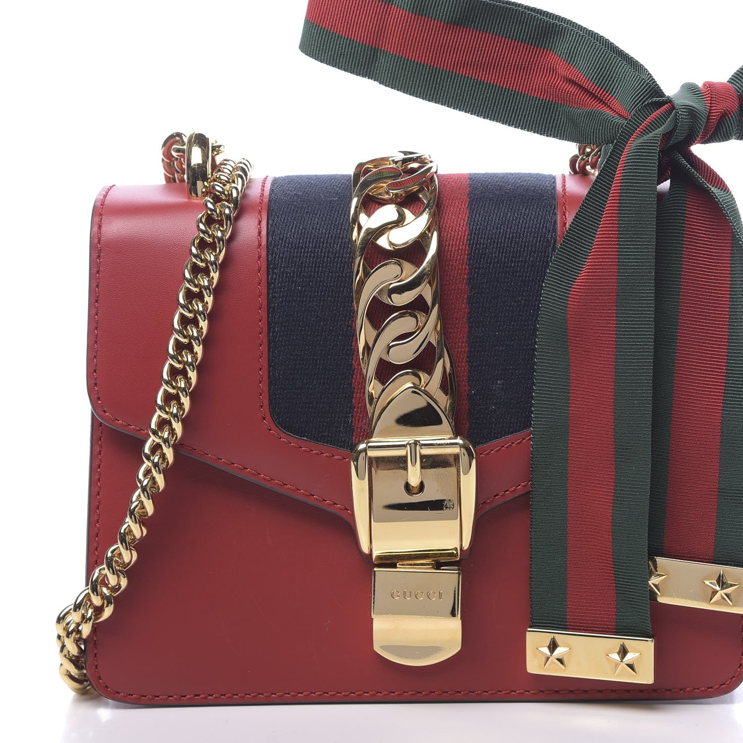 Gucci Calfskin Mini Sylvie Chain Shoulder Bag Hibiscus Red 9 of 9