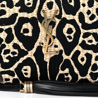 Saint Laurent Raffia Calfskin Leopard Print Monogram Lou Camera Bag Natural Beige Black 8 of 11