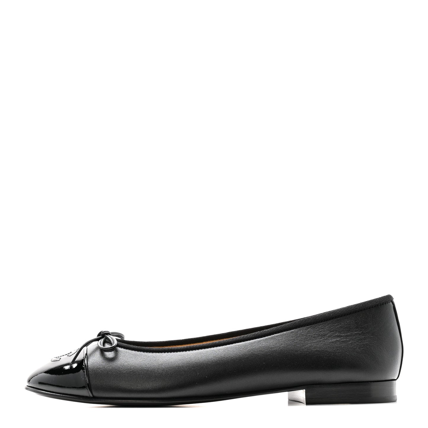 Lambskin Patent Cap Toe Ballerina Flats 39.5 Black